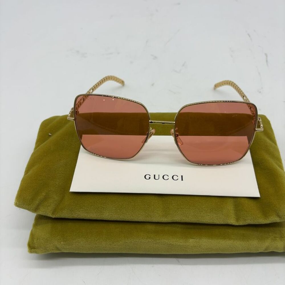 Gucci Square-Frame Metal Sunglasses Gold Womens
